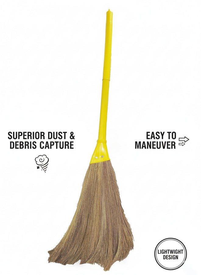 UMD Pack of 2 pcs Natural Grass Broom, Ultra Lightweight 250g, Long Handle 4ft, Low Dust, Pain-Free Grip, Superior Debris Capture (2) - Image 4